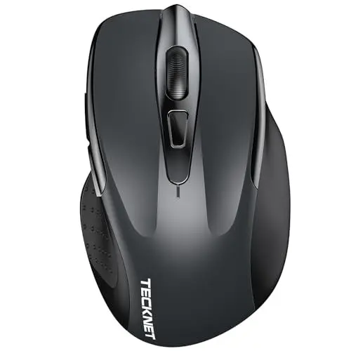 Produktbild: TECKNET Bluetooth Maus, 4800 DPI Kabellos Ergonomische Maus (Tri-Modi: BT 5.0/3.0+2.4G), 30 Monate Batterielaufzeit, Leise Funkmaus für Laptop PC Computer, Windows, Mac OS, Android