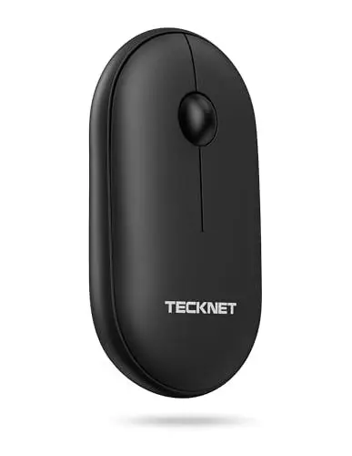 Produktbild: TECKNET Bluetooth Maus, Maus Kabellos (DREI Modi: BT 5.0/3.0 + 2.4G), Optische Leise Funkmaus mit USB-A-Empfänger, Easy-Switch für Laptop PC Computer, Mac OS, Android, Windows, Schwarz
