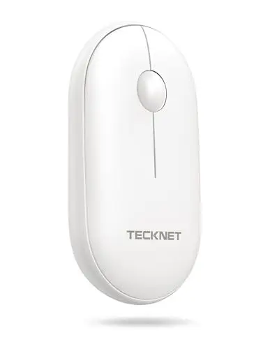 Produktbild: TECKNET Bluetooth Maus, Maus Kabellos (DREI Modi: BT 5.0/3.0 + 2.4G), Optische Leise Funkmaus mit USB-A-Empfänger, Easy-Switch für Laptop PC Computer, Mac OS, Android, Windows, Weiß