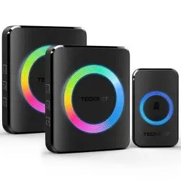 Produktbild: TECKNET Funkklingel, Kabellose Türklingel Funk Set 400m Reichweite, IP65 Aussen Wasserdicht Haustür Klingel mit 2 Plug-In-Empfänger und 1 Sender, Ring doorbell und Klingelknopf Mit LED-Blitz