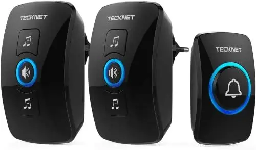 Produktbild: TECKNET Funkklingel, Kabellose Türklingel Funk Set, IP65 Aussen Wasserdicht Haustür Klingel mit 2 Plug-In-Empfänger, 60 Melodien, 5 Lautstärkestufen, 400m Reichweite, Steckdosen-Funkklingel Kit