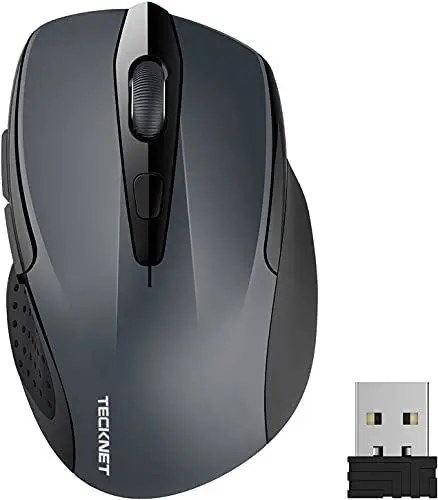 Produktbild: TECKNET Kabellose Maus, Pro 2.4G 2600 DPI funkmaus 6 Tasten mit Nano Empfänger, 24 Monate Batterielaufzeit, 5 Einstellbare DPI-Pegel für PC, Laptop, MacBook, Office Home, Grau