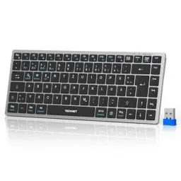 Produktbild: TECKNET Kabellose Tastatur - Freies Wechseln Zwischen 4 Geräten (2,4G+BT), Wiederaufladbare Bluetooth-Tastatur, Deutsches Layout QWERTZ Ultradünn für PC, Laptop, Tablet, Smart-TV und Handy