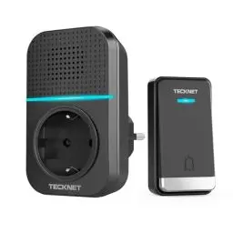 Produktbild: TECKNET Kabellose Türklingel Batterielose, Steckdosen-Funkklingel IP65 Wasserdicht Drahtloses Türklingel Funk Türklingel mit EU-Steckdose, LED Anzeige, 5 Lautstärkestufen, 60 Klingeltönen, 400m