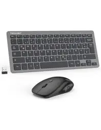 Produktbild: TECKNET Kabelloses Tastatur Maus Set, Deutsch QWERTZ Layout, 2.4 GHz Funk Mini Tastatur Mouse, 15m Reichweite Verbindung, Wireless Leise Funktastatur mit Maus für PC, Laptop, Smart TV, Grau