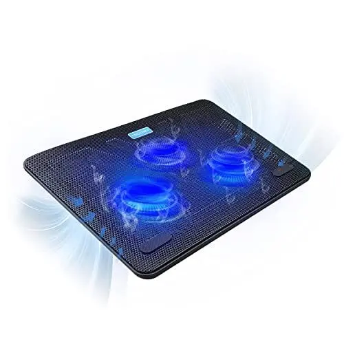 Produktbild: TECKNET Laptop Kühlpads, Laptop Kühler für 12-17 Zoll, Cooling Pad Notebook Cooler Ständer Kühlpad Kühlmatte, 2 USB-Ports, 3 Lüfter mit LEDs(Blau+Schwarz)