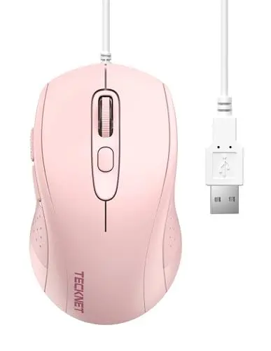 Produktbild: TECKNET Maus mit Kabel, 6400DPI Optical Business Mouse Ergonomische Kabelgebundene Maus mit 6 Tasten, 4 Verstellbare DPI Level, USB-Plug & Play, für Laptop/PC/Mac - Rosa
