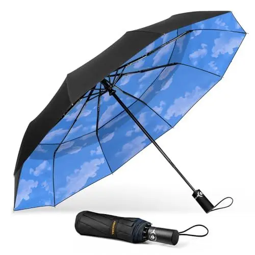 Produktbild: TECKNET Regenschirm Sturmfest für Regen, Automatik Groß Taschenschirm mit 10 Rippen, 104 cm Windsicher Schirm, Faltbar Kompakte Reise Golf Umbrella für Herren und Damen