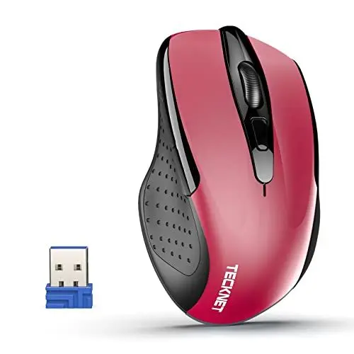 Produktbild: TECKNET Silent Kabellose Maus, 2.4GHz Leise Funkmaus mit Nano Empfänger, 4000 DPI Optical Tracking, 6 Einstellbare DPI Stufen, 24 Monate Batterielaufzeit, Kompatibel mit PC, Mac, Laptop - Rot
