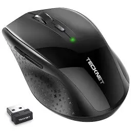 Produktbild: TECKNET Silent Maus Kabellose, 4800DPI 2.4GHz Leise Funkmaus mit Nano Empfänger, Side Control, Ohne Klickgeräusche, 6 Verstellbare DPI Level, Sechs Knöpfe Wireless Maus für Büro Zuhause, Schwarz