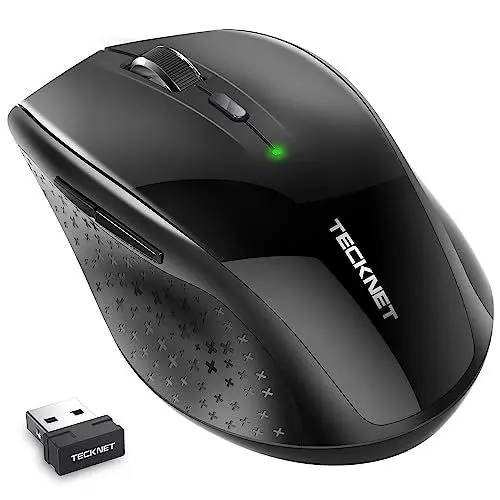 Produktbild: TECKNET Silent Maus Kabellose, 4800DPI 2.4GHz Leise Funkmaus mit Nano Empfänger, Side Control, Ohne Klickgeräusche, 6 Verstellbare DPI Level, Sechs Knöpfe Wireless Maus für Büro Zuhause, Schwarz