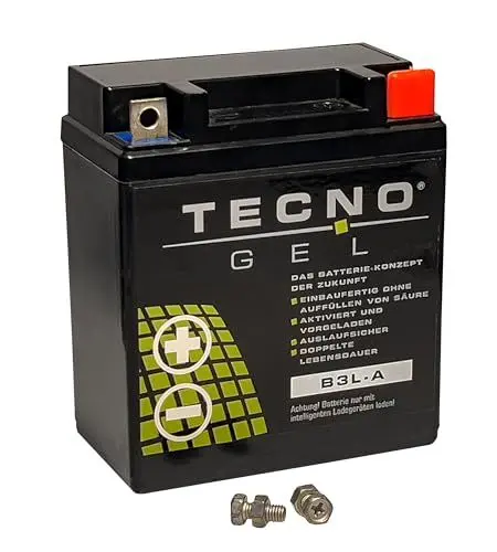 Produktbild: TECNO-GEL Motorrad-Batterie/Roller-Batterie YB3L-A, 12V Gel-Batterie 3 Ah, 98x56x109 mm, Pluspol re,