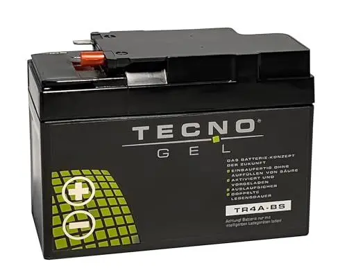 Produktbild: TECNO-GEL Motorrad-Batterie für YTR4A-BS, 12V Gel-Batterie 2,3 Ah, 112x48x88 mm u.a. für Derbi GP1, Predator 50, Honda SFX 50, SH 50, SJ 50, SXR 50, SZX 50