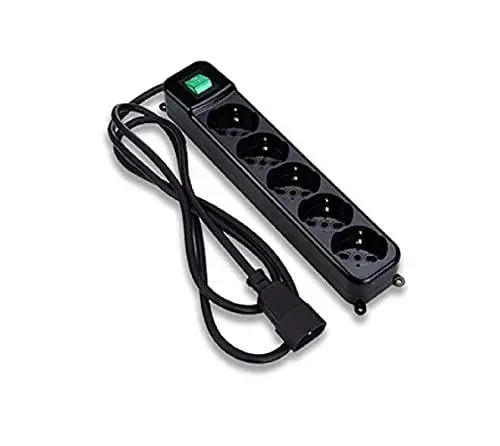 Produktbild: Tecnoware Power Systems - Steckdosenleiste mit Sicherheitsschutz, 5 um 45° geneigte Steckdosen, Leuchtschalter, Kindersicherung, IEC C14 Stecker, Schwarz, 5 Schuko/Italien Steckdosen, Kunststoff