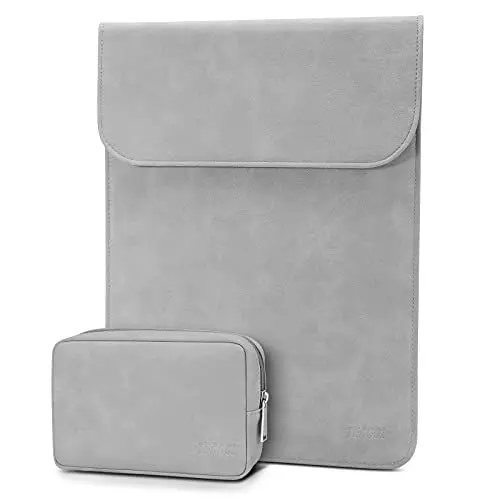 Produktbild: TECOOL 13 Zoll Laptop Hülle Tasche und Zubehörtasche für 2018-2020-2024 MacBook Air 13 M3 M2 M1, 2016-2022 MacBook Pro 13 M2 M1, Surface pro, XPS 13, Faux Wildleder Schutzhülle, Hellgrau