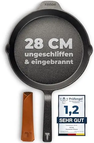 Produktbild: TECOR Gusseisenpfanne Induktion 28 cm ungeschliffen, universell, natürlich - Langlebige Pfanne Gusseisen Induktion - Antihaft Gusspfanne Induktion 28 cm einfach top Qualität - Cast iron pan induction