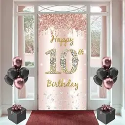 Produktbild: Tecreo 10. Geburtstag Dekoration für Mädchen, Türdekoration Roségold, 10. Geburtstag Stoffschild Hängeposter, 10. Geburtstag Hintergrund Banner Party Willkommensschild