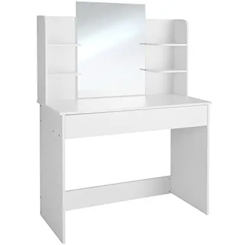 Produktbild: tectake® Schminktisch mit Spiegel, Schminktisch mit Schubladen, Frisiertisch, Kosmetiktisch mit Schminktischspiegel, Schlafzimmer Deko, Ankleidezimmer Möbel - weiß