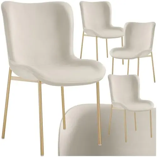 Produktbild: tectake® 4er Set Stuhl, Samtstoff Esszimmerstühle, Polsterstuhl Sessel für Küche, Wohnzimmer, Esstisch, Schminktisch, als Cocktailsessel, Dining Chair, Möbel für Esszimmer - Samt beige/Gold