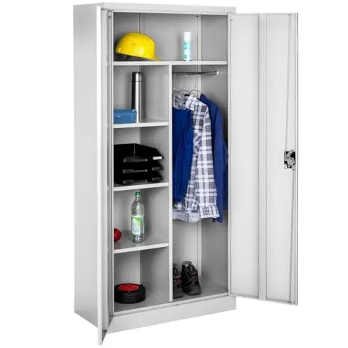Produktbild: tectake Aktenschrank, Spind Schrank, Mehrzweckschrank, Garderobenschrank mit Kleiderstange, Haushaltsschrank mit 6 Fächern, Aktenschrank abschließbar, ink. Einlegeböden,180x80x40cm – grau