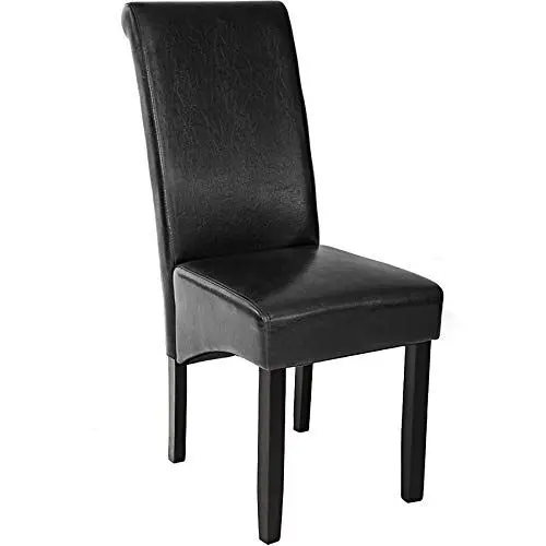 Produktbild: tectake® Esszimmerstuhl, Kunstleder Stuhl bequem mit hoher Rückenlehne, Küchenstuhl, Esszimmerstühle für Küchentisch, edle Dining Lounge, Wohnzimmer Essecke, Küchen Polsterstuhl - schwarz