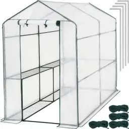 Produktbild: tectake® Gewächshaus mit UV-beständiger PE-Gitterfolie und 4 Metallablagegittern, 186 x 120 x 190 cm, Anzucht Gewächshaus für Tomaten & Pflanzen, Foliengewächshaus schützt vor Kälte, Regen und Frost