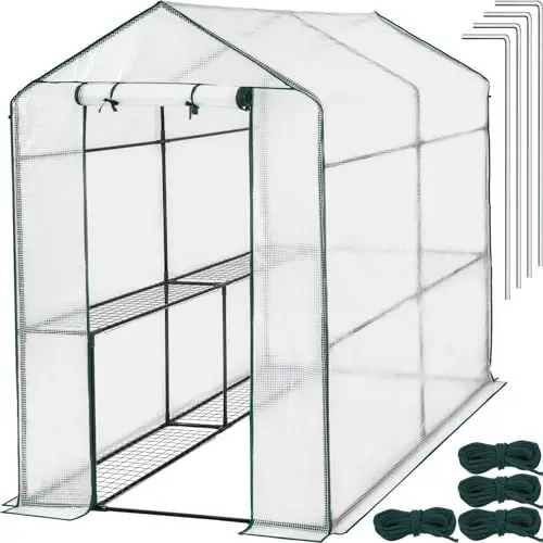 Produktbild: tectake® Gewächshaus mit UV-beständiger PE-Gitterfolie und 4 Metallablagegittern, 186 x 120 x 190 cm, Anzucht Gewächshaus für Tomaten & Pflanzen, Foliengewächshaus schützt vor Kälte, Regen und Frost