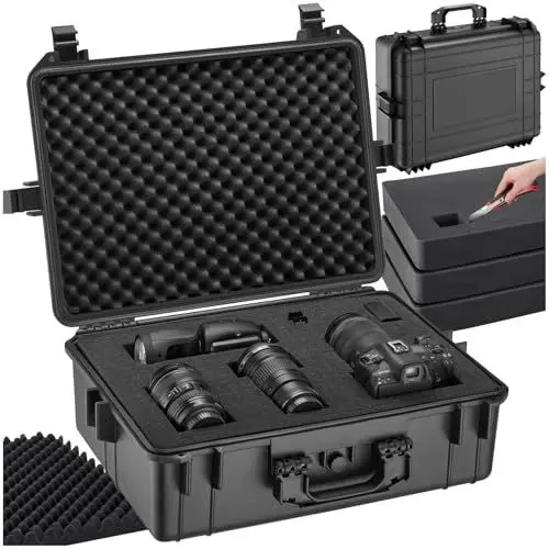 Produktbild: tectake® Kamerakoffer, Universalkoffer, Outdoor Box wasserdicht als Transportkoffer, Hardcase zur Lagerung von Kamera, Beamer klein, Foto Aufbewahrungsbox, LxBxH: 56 x 42 x 21 cm