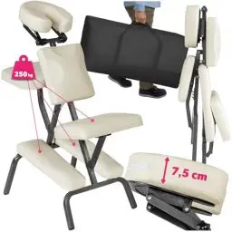 Produktbild: tectake® Massagestuhl klappbar, ergonomischer Hocker ohne Armlehne, Mobile Portable Behandlungsliege zusammenklappbar, Massage Stuhl mit Zubehör Tragetasche - beige