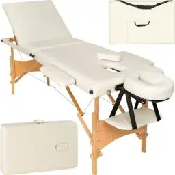 Produktbild: tectake® Mobile Massageliege 3 Zonen, höhenverstellbar, klappbar, Zubehör Kopfstütze, Tasche, belastbar bis 250kg, Möbel für Kosmetik, Massage, Tattoo Zubehör, Physiotherapie Zubehör - beige