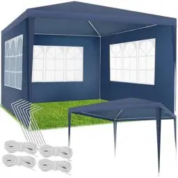 Produktbild: tectake® Pavillon 3x3 m, Zelt groß, wasserdicht, für Garten und Camping, Gartenpavillon, Partyzelt, Event Shelter, Festzelt, Gartenpavillon 3x3 m mit 3 Seitenwänden mit Fenstern, inkl. Heringe - blau