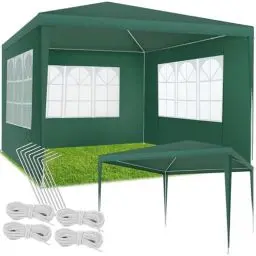 Produktbild: tectake® Pavillon 3x3 m, Zelt groß, wasserdicht, für Garten und Camping, Gartenpavillon, Partyzelt, Event Shelter, Festzelt, Gartenpavillon 3x3 m mit 3 Seitenwänden mit Fenstern, inkl. Heringe - grün