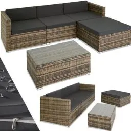 Produktbild: tectake Polyrattan Lounge inkl. Sitzkissen, Rückenkissen und Glastisch, Balkon Möbel, Lounge Gartenmöbel Set für die Terrasse, den Balkon oder den Garten - Natur