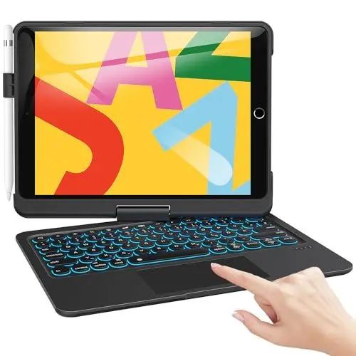 Produktbild: TECURS Tastatur Hülle für iPad 9 Generation, Tastatur für iPad 10.2 Zoll 9./8./7. Generation mit Pencil Halter, 360°drehbar, QWERTZ, Schwarz