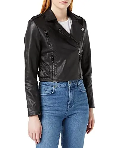 Produktbild: Ted Baker Damen SSALLI-Cropped-Bikerjacke aus Leder, Schwarz, 40