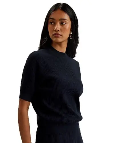 Produktbild: Ted Baker Damen WMK-ELLIHAA-Ribbed Knitted Half Sleeve Top Bluse, Navy, 40