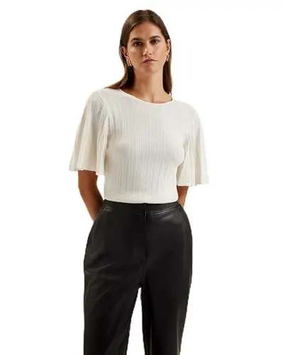 Produktbild: Ted Baker Damen WMK-IIVANNA-Crew Neck Fluted Sleeve Knit Top Bluse, Ivory, 40