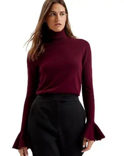 Produktbild: Ted Baker Damen WMK-TAMSENN-Roll Neck Fluted Sleeve Sweater Pullover, DK-RED, 42