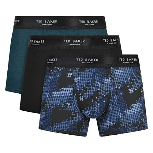 Produktbild: Ted Baker Herren 3er-Pack Baumwollunterhosen Badehose, Botanic Garden/Schwarz/Hahnentritt, M