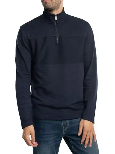 Produktbild: Ted Baker Herren Sweatshirt mit Strukturiertem Panel und halbem Reißverschluss, Blau, XS