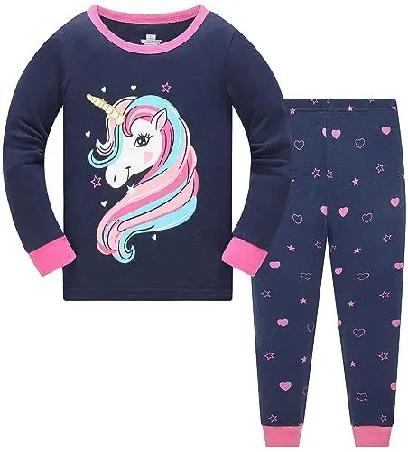 Produktbild: TEDD Mädchen Schlafanzug Baumwolle Süß Einhorn Langarm Zweiteiliger Schlafanzüge Set Kinder Nachtwäsche Winter Weihnachten Pyjama Größe 7-8 Jahre