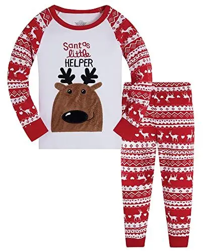Produktbild: TEDD Weihnachten Kinder Schlafanzug Jungen Pyjama Langarm Baumwolle Mädchen Zweiteilig Schlafanzüge Set Winter Nachtwäsche Größe 6-7 Jahre
