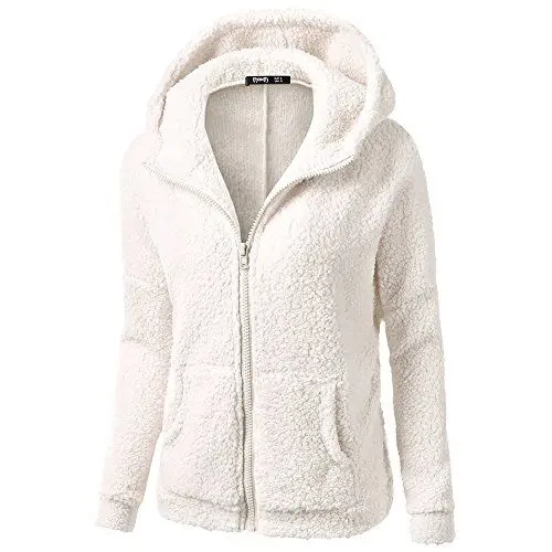 Produktbild: Teddy Fleecejacke Damen Mantel Kapuzenjacke Mode Warm Hoodie Pullover mit Teddyfutter Warm Gefüttert Fleecejacke Reißverschluss Plüschjacke Fleecejacke Winterjacke mit Taschen (White, L)