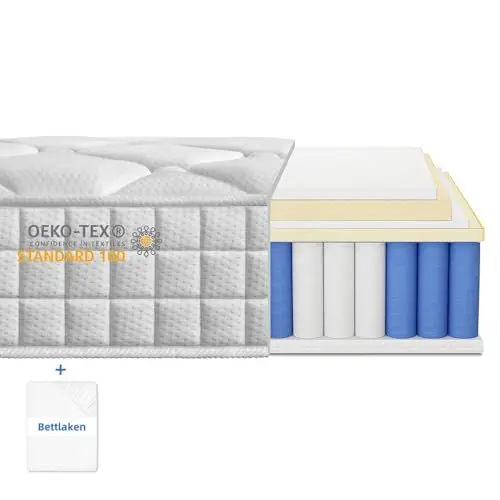 Produktbild: Tedrills Matratze 140x200, Federkernmatratze 7 Zonen Taschenfederkernmatratze Höhe 22cm, Mattress Öko-Tex Zertifiziert, orthopädische Matratzen Härtegrad H3 mittelfest für Kinder und Erwachsene