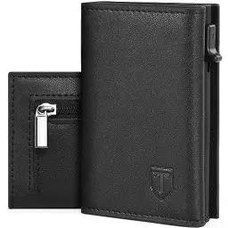Produktbild: TEEHON Geldbörse Herren - Magnetischer Slim Wallet mit Münzfach & RFID Schutz & ID-Fenster - Leder Portmonee Geldbeutel kartenetui für Karten - kreditkartenetui Herren Klein - Kartenhalter Schwarz