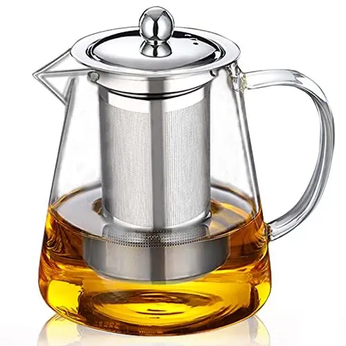 Produktbild: Teekanne Glas 25oz/750ml, BOWD mit hitzebeständigem Edelstahl, perfekt für Tee und Kaffee, mikrowellengeeignet und für Herdplatten, Teesieb mit Kapazität