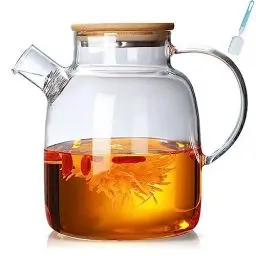 Produktbild: Teekanne mit Siebeinsatz,1800ML Teekanne Glas mit Holzdeckel,Hitzebeständige Hochborosilikat-Teekanne mit herausnehmbarem Filter,Modernes und elegantes Teekannendesign für Tee, Blumentee und Saft