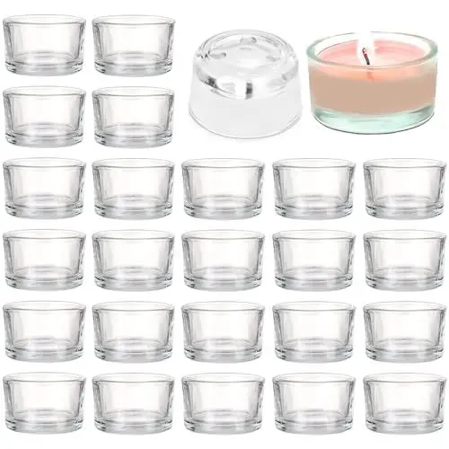 Produktbild: Teelichtgläser Set, 24er-Pack Teelichthalter 4,5 cm Dm x 2,5 cm Höhe, Kerzengläser, klar Teelichthalter Glas für Heimdekoration, Hochzeiten, Partys & Tischdekoration