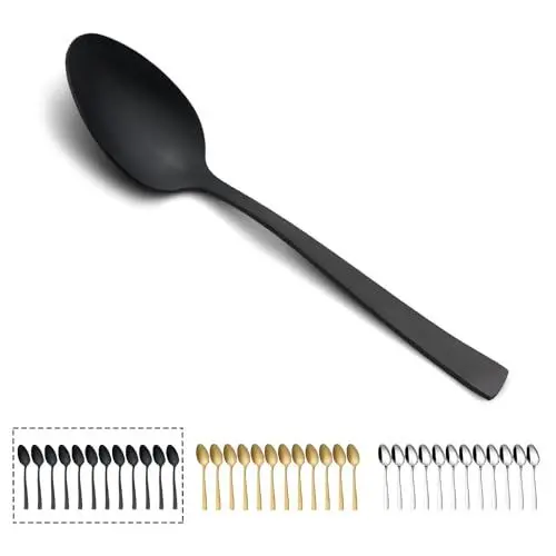 Produktbild: Teelöffel 12 Stück, Hunnycook Schwarz Kleine Löffel Kaffeelöffel Edelstahl, 5.4 ''(13,8 cm) Teelöffel/Espressolöffel/Dessertlöffel für Zuhause/Party/Restaurant, Spülmaschinenfest