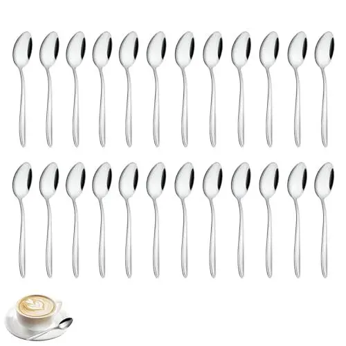 Produktbild: Teelöffel 24 Stück, Gymdin Edelstahl Kaffeelöffel, 13,5CM (5.3inch) Löffel, Kleine Löffel, Modernes Löffel Set für Haushalt/Küche/Restaurant, Spülmaschinenfest